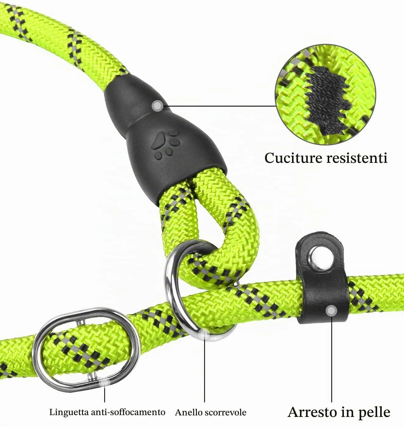 TagME Riflessivo Guinzaglio per Cani Taglia Grande,Guinzaglio Retriever,Guinzaglio Addestramento per Cani,Ø12mm x 185cm,Verde - immagine 4