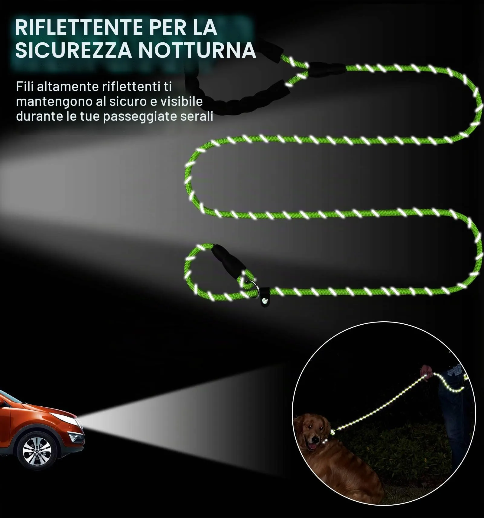 TagME Riflessivo Guinzaglio per Cani Taglia Grande,Guinzaglio Retriever,Guinzaglio Addestramento per Cani,Ø12mm x 185cm,Verde - immagine 5