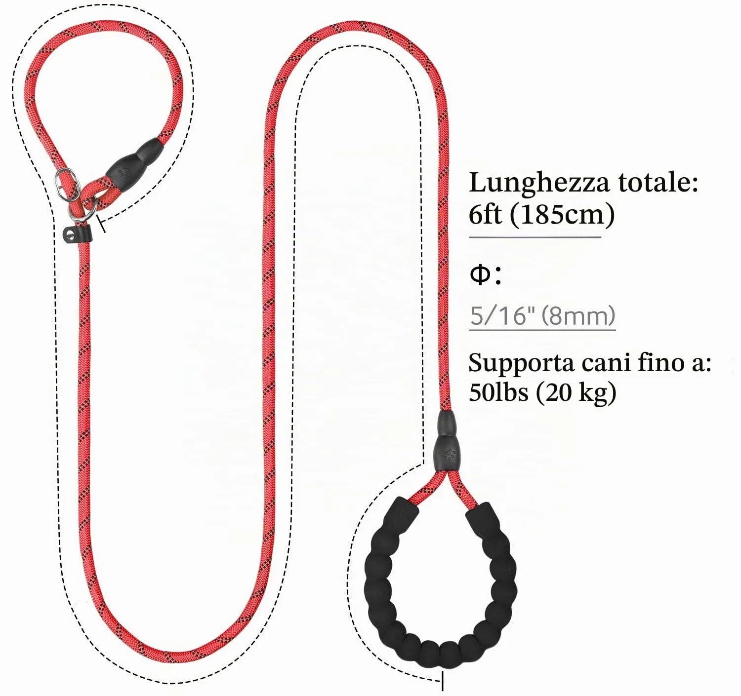 TagME Riflessivo Guinzaglio per Cani Taglia Piccola,Guinzaglio Retriever, Guinzaglio Addestramento per Cani,Ø8mm x 185cm,Rosso - immagine 2