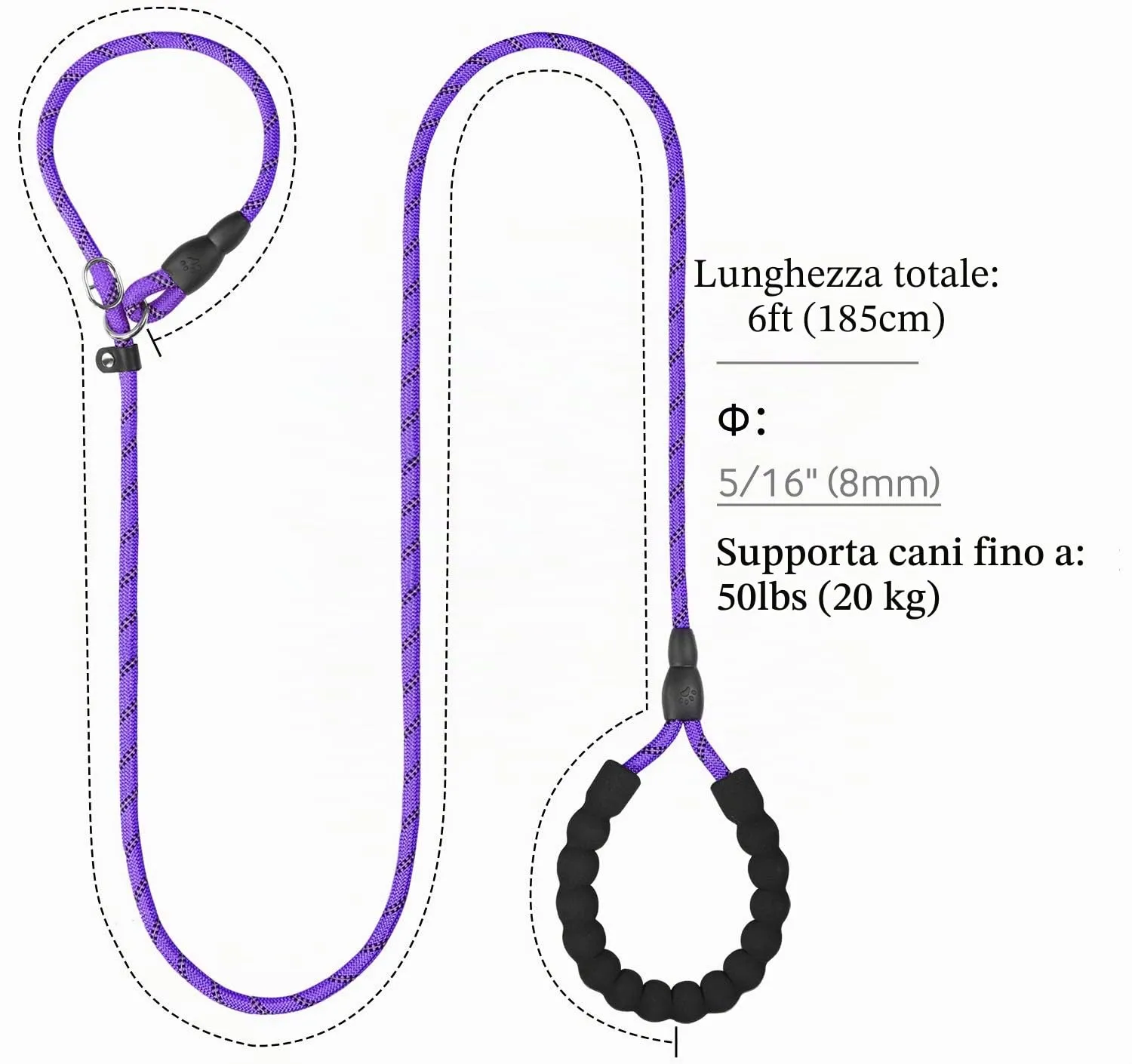 TagME Riflessivo Guinzaglio per Cani Taglia Piccola,Guinzaglio Retriever, Guinzaglio Addestramento per Cani,Ø8mm x 185cm,Viola - immagine 2