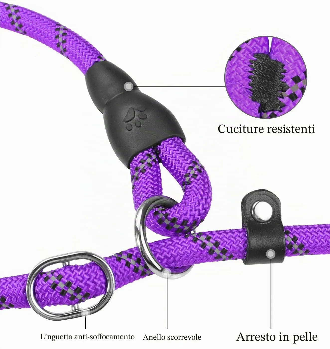 TagME Riflessivo Guinzaglio per Cani Taglia Piccola,Guinzaglio Retriever, Guinzaglio Addestramento per Cani,Ø8mm x 185cm,Viola - immagine 4