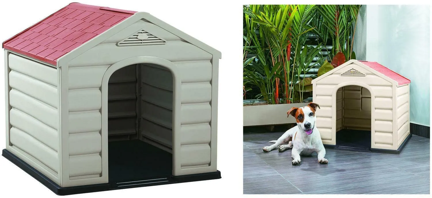 Happy House Cuccia per Cani in Resina PLASTICA Puppy Taglia Media Medium 61X68X58 CM Beige con Tetto Rosso - immagine 1