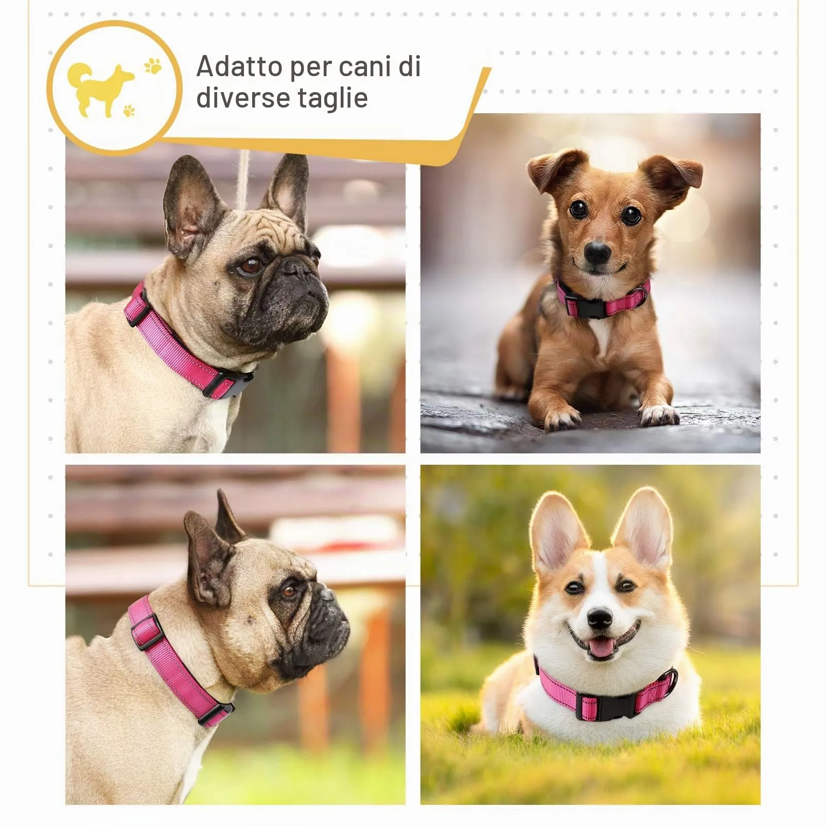 HEELE Collare per Cani, Collare Cane Riflettente Imbottito Nylon Regolabile Traspirante Collari per Cani di Taglia Grande, Rosa, L(44-66cm) - immagine 2