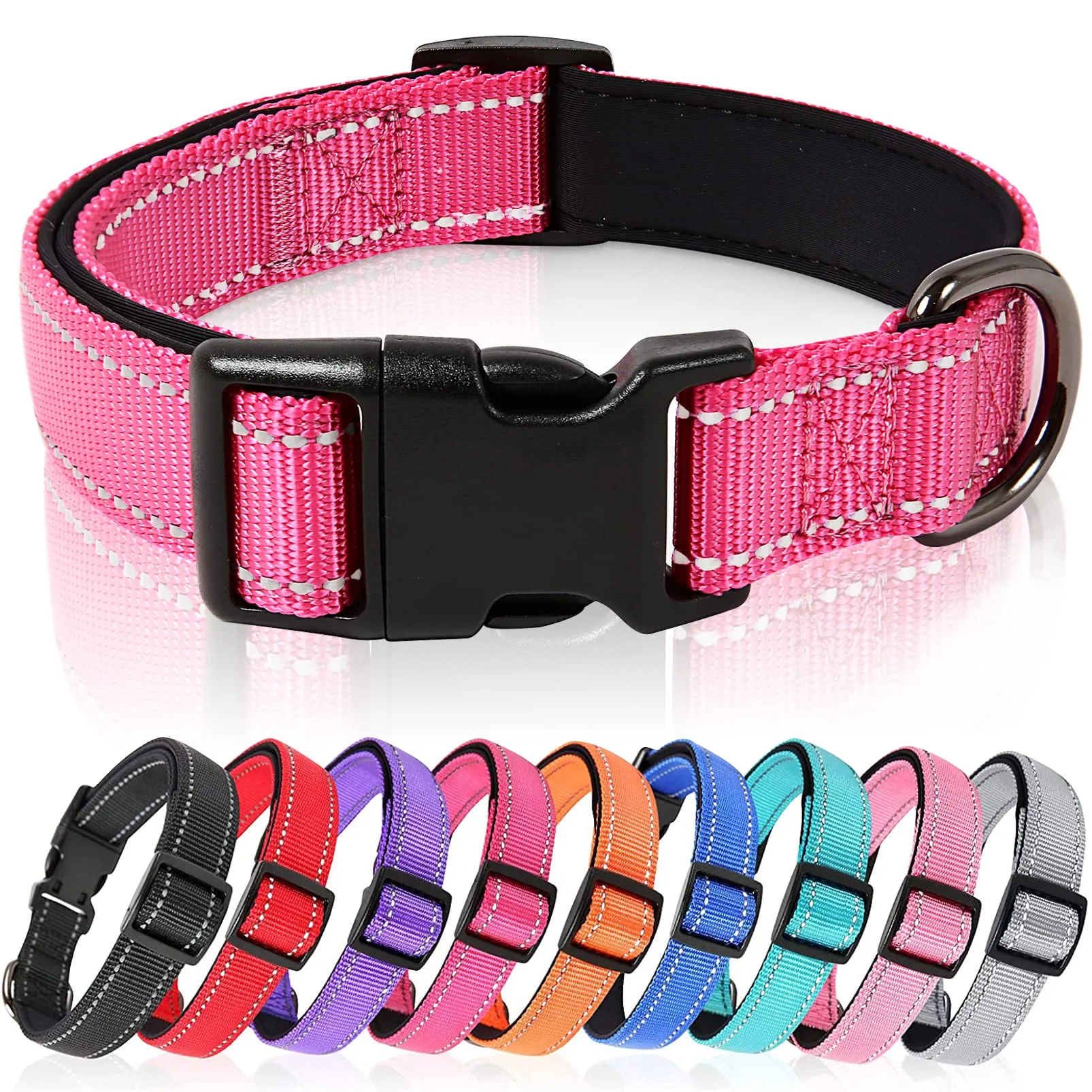 HEELE Collare per Cani, Collare Cane Riflettente Imbottito Nylon Regolabile Traspirante Collari per Cani, Rosa, S(26-38cm) - immagine 1