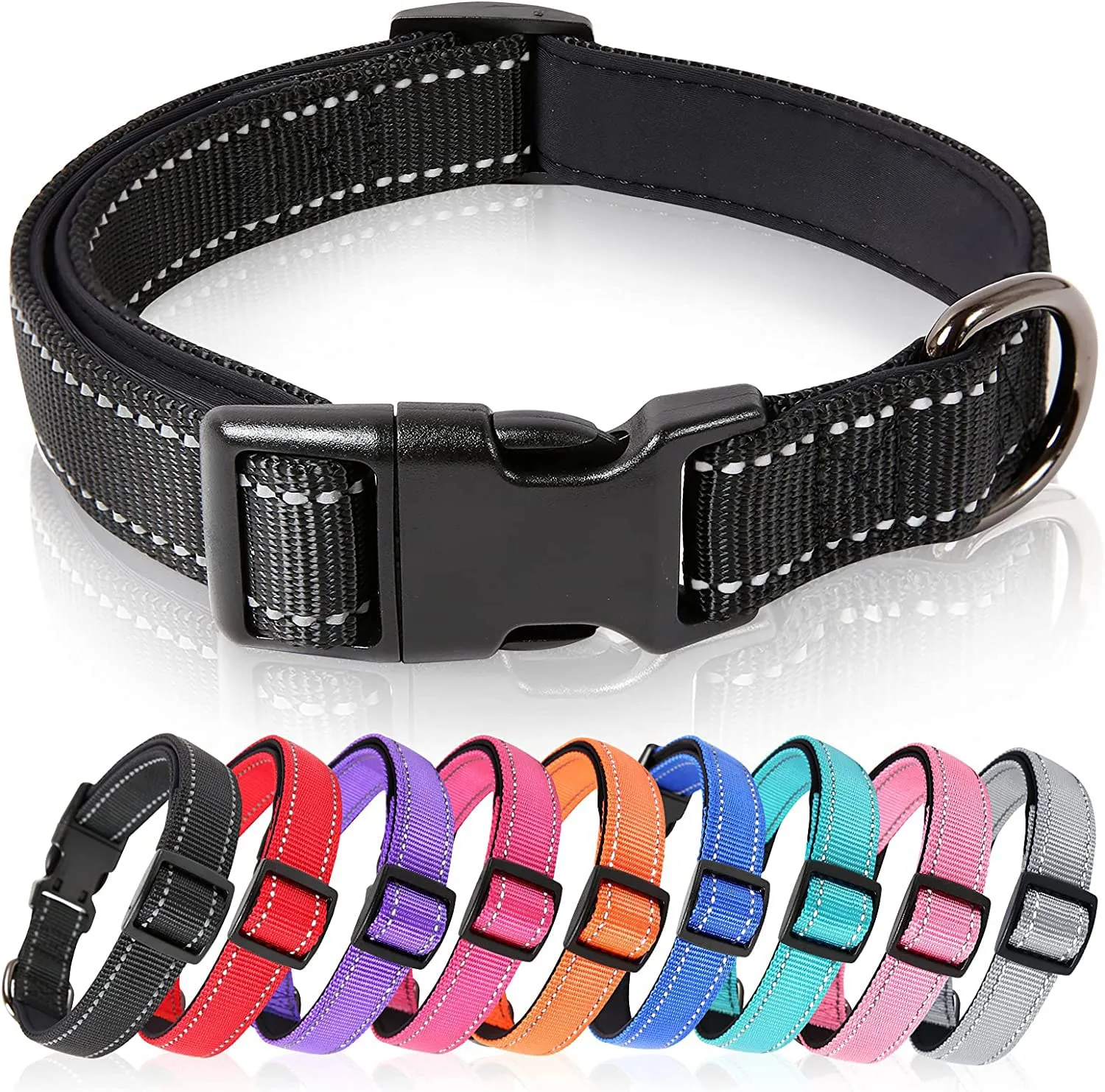 HEELE Collare per Cani, Collare Cane Riflettente Imbottito Nylon Regolabile Traspirante Collari per Cani, Nero, S(26-38cm) - immagine 1