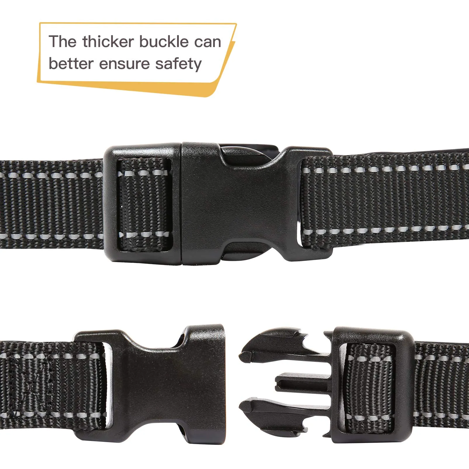 HEELE Collare per Cani, Collare Cane Riflettente Imbottito Nylon Regolabile Traspirante Collari per Cani di Taglia Media, Nero, M(34-52cm) - immagine 3