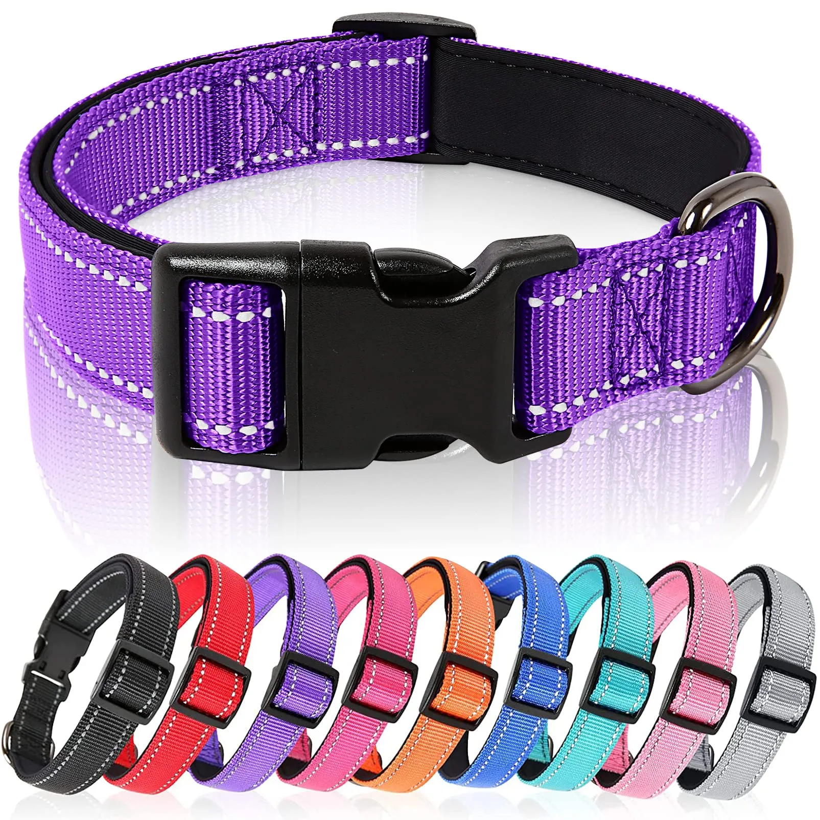 HEELE Collare per Cani, Collare Cane Riflettente Imbottito Nylon Regolabile Traspirante Collari per Cani di Taglia Piccola, Viola, S(26-38cm) - immagine 1