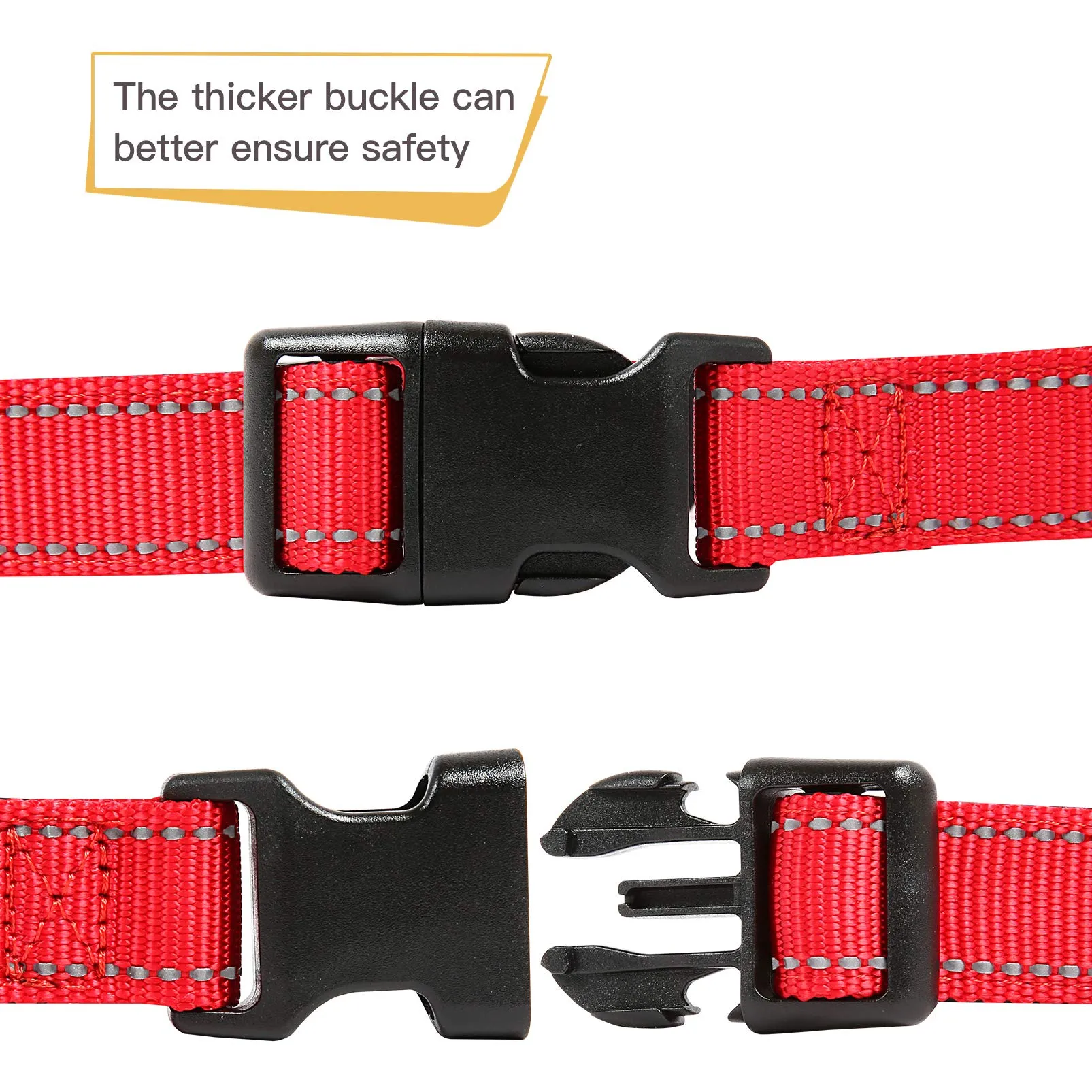 HEELE Collare per Cani, Collare Cane Riflettente Imbottito Nylon Regolabile Traspirante Collari per Cani di Taglia Grande, Rosso, L(44-66cm) - immagine 3
