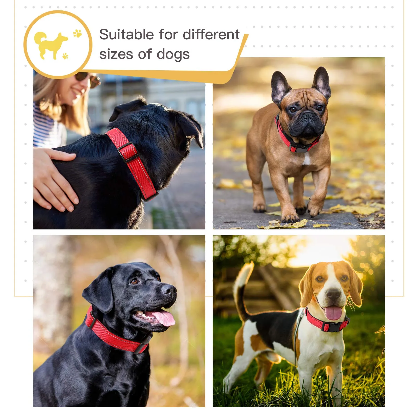 HEELE Collare per Cani, Collare Cane Riflettente Imbottito Nylon Regolabile Traspirante Collari per Cani di Taglia Grande, Rosso, L(44-66cm) - immagine 5
