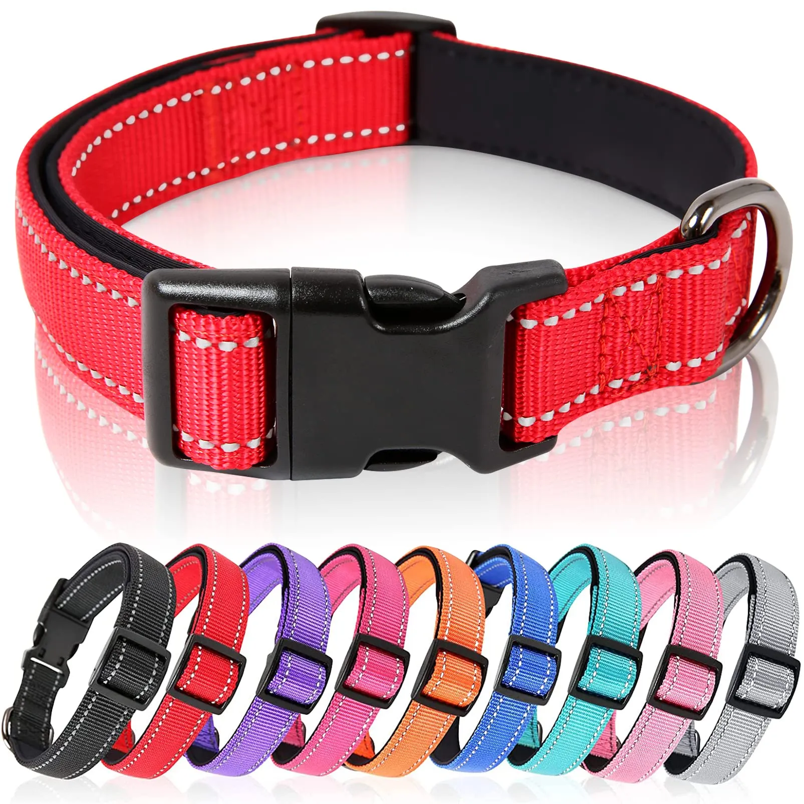 HEELE Collare per Cani, Collare Cane Riflettente Imbottito Nylon Regolabile Traspirante Collari per Cani di Taglia Piccola, Rosso, S(26-38cm) - immagine 1