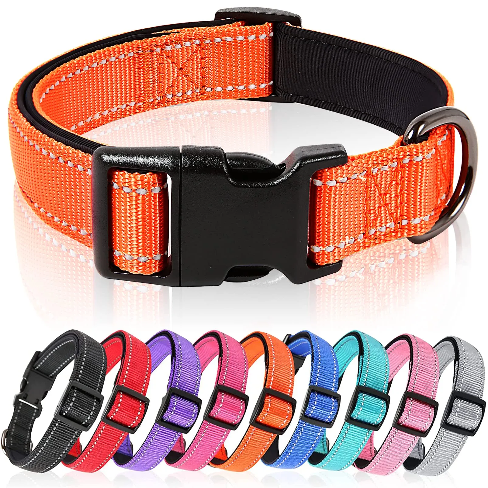 HEELE Collare per Cani, Collare Cane Riflettente Imbottito Nylon Regolabile Traspirante Collari per Cani, Arancione, S(26-38cm) - immagine 1