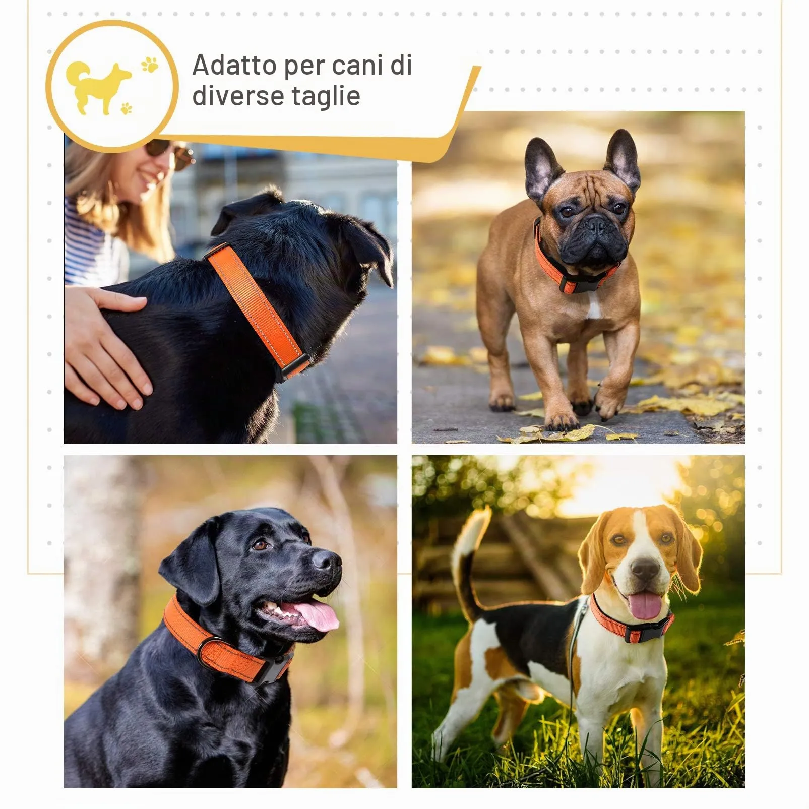 HEELE Collare per Cani, Collare Cane Riflettente Imbottito Nylon Regolabile Traspirante Collari per Cani, Arancione, S(26-38cm) - immagine 2