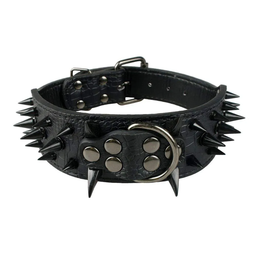 haoyueer Collare per cani affilato con borchie, larghezza 5 cm, elegante, in pelle, per cani di taglia media e grande Pitbull, Labrador, Boxer Rottweiler Pastore Tedesco - immagine 3
