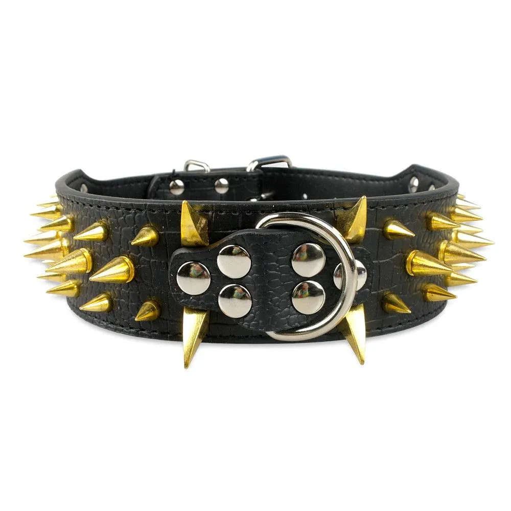 haoyueer Collare per cani affilato con borchie, larghezza 5,5 cm, elegante, in pelle, per cani di taglia media e grande Pitbull, Labrador, Boxer Rottweiler Pastore Tedesco - immagine 3