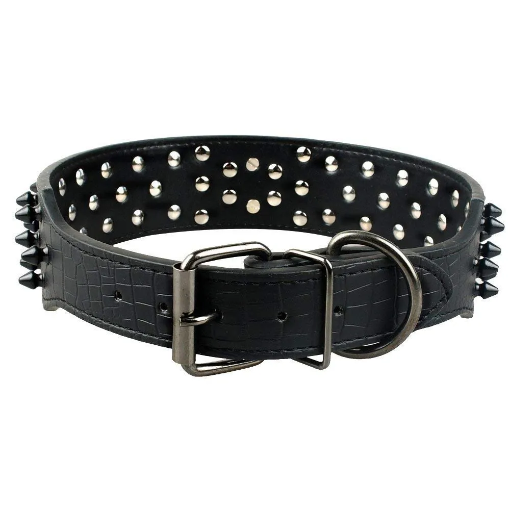 haoyueer Collare per cani con borchie a spillo, larghezza 5 cm, elegante collare per cani di taglia media e grande Pitbull e Labrador, Boxer Rottweiler, pastore tedesco - immagine 4