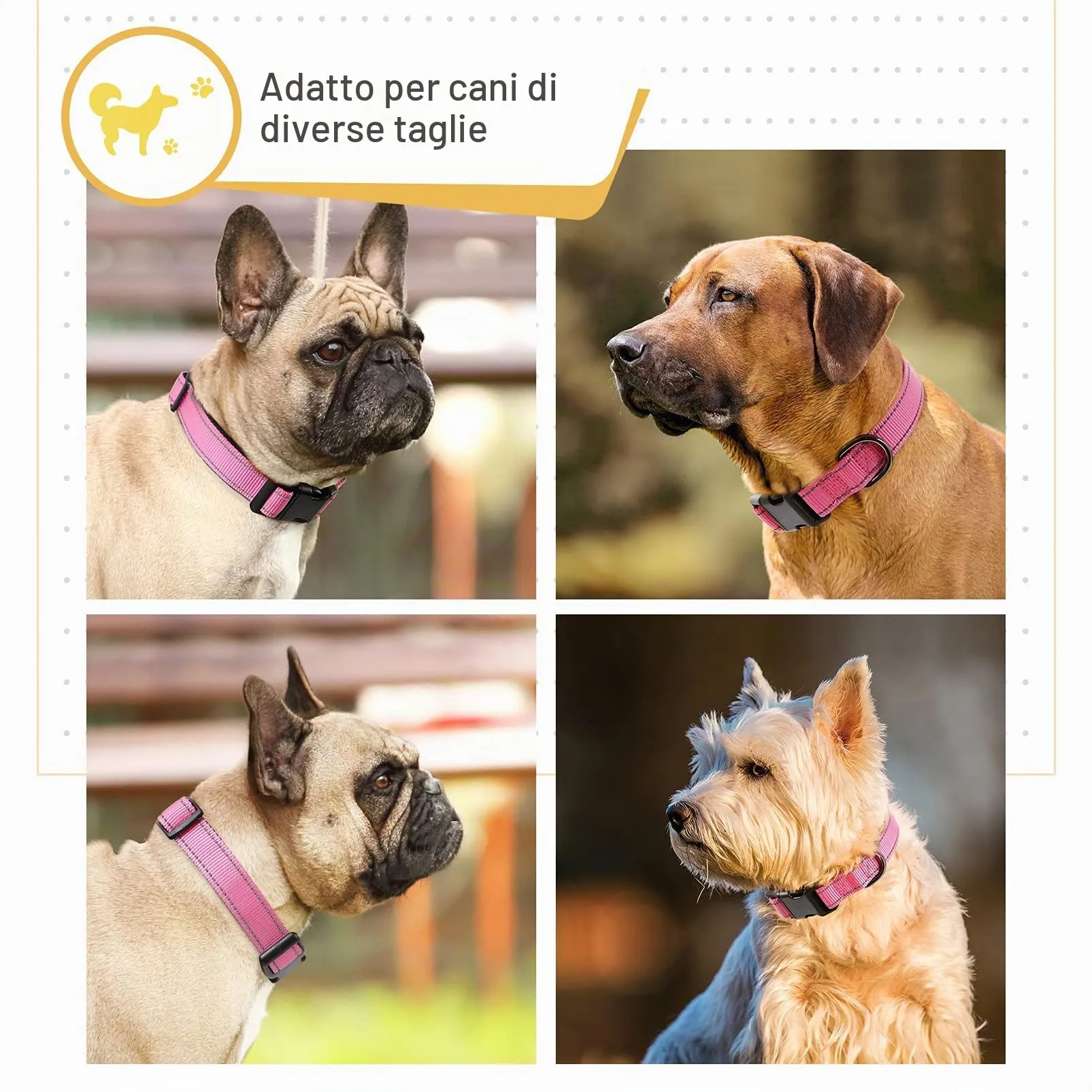 HEELE Collare per Cani, Collare Cane Riflettente Imbottito Nylon Regolabile Traspirante Collari per Cani di Taglia Grande, Pink, L(44-66cm) - immagine 5