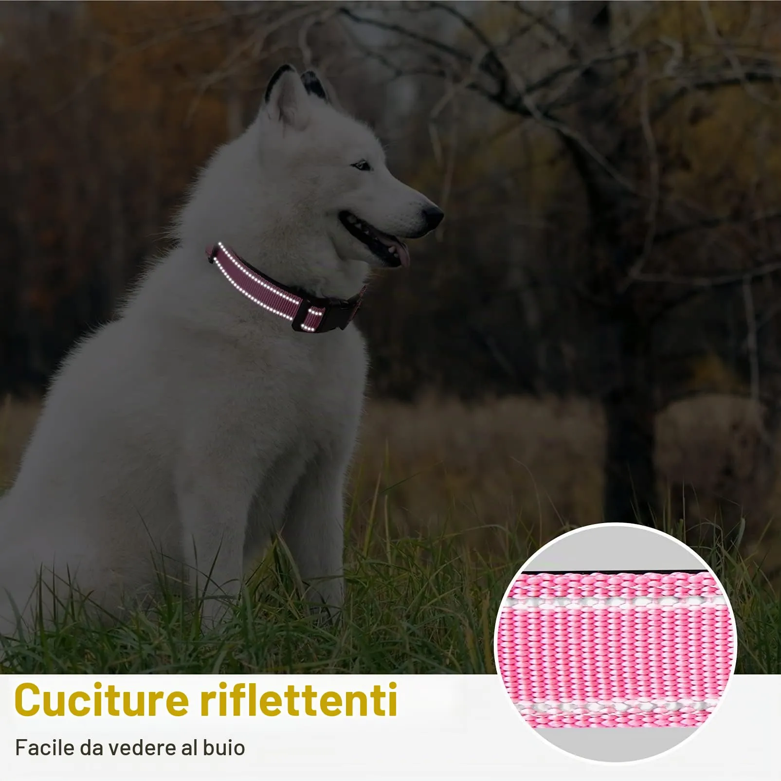 HEELE Collare per Cani, Collare Cane Riflettente Imbottito Nylon Regolabile Traspirante Collari per Cani di Taglia Media, Pink, M(34-52cm) - immagine 6
