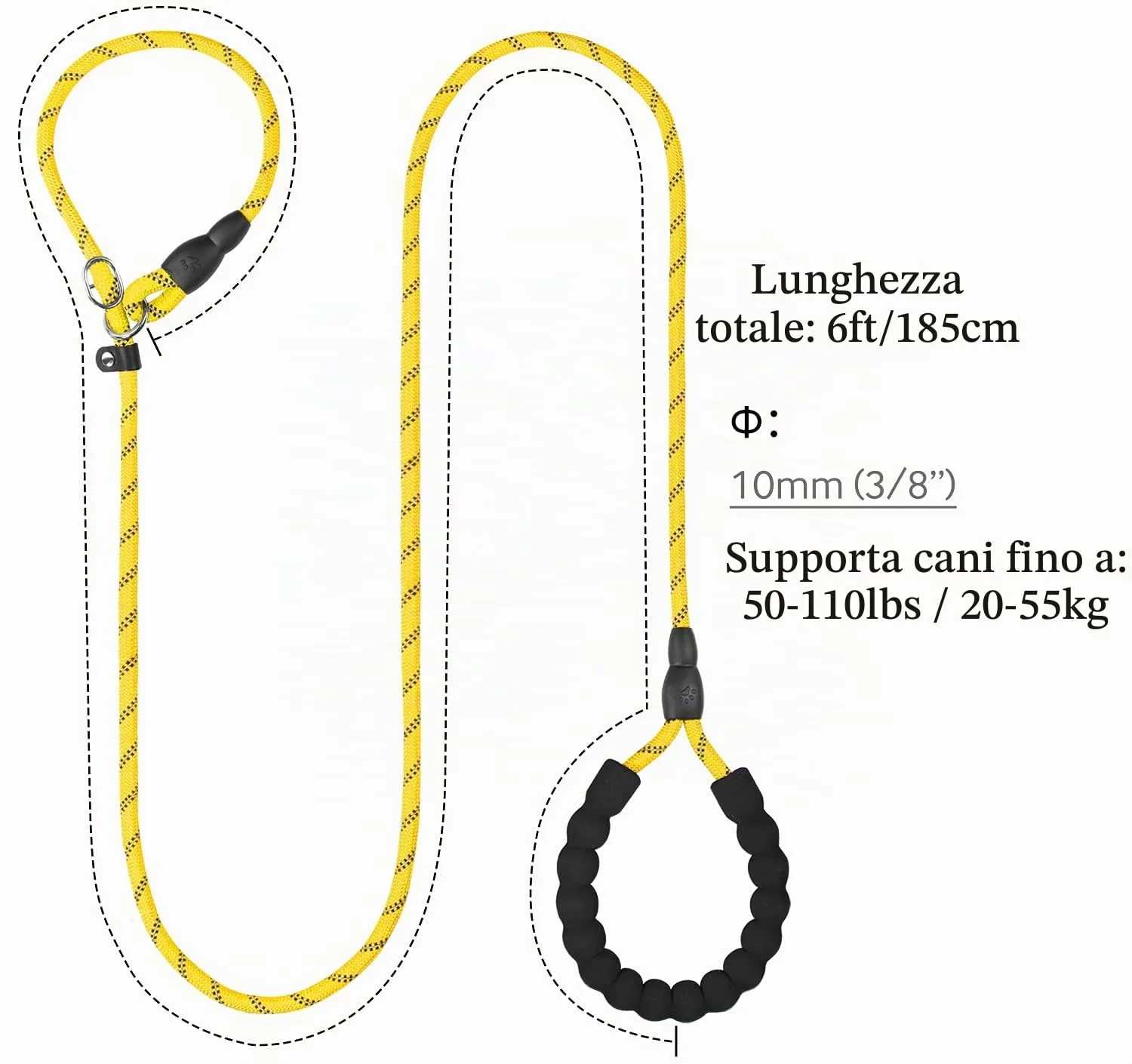 TagME Riflessivo Guinzaglio per Cani Taglia Media,Guinzaglio Retriever, Guinzaglio Addestramento per Cani,Ø10mm x 185cm,Giallo - immagine 2