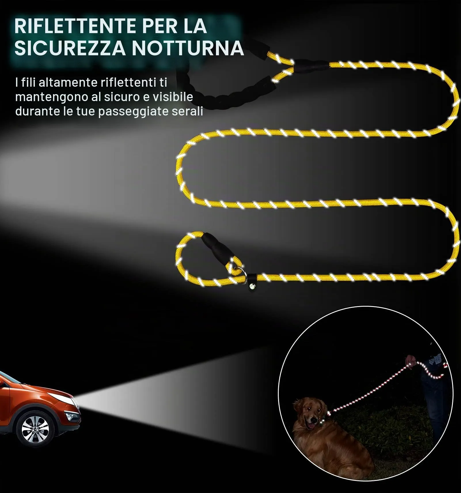 TagME Riflessivo Guinzaglio per Cani Taglia Media,Guinzaglio Retriever, Guinzaglio Addestramento per Cani,Ø10mm x 185cm,Giallo - immagine 5