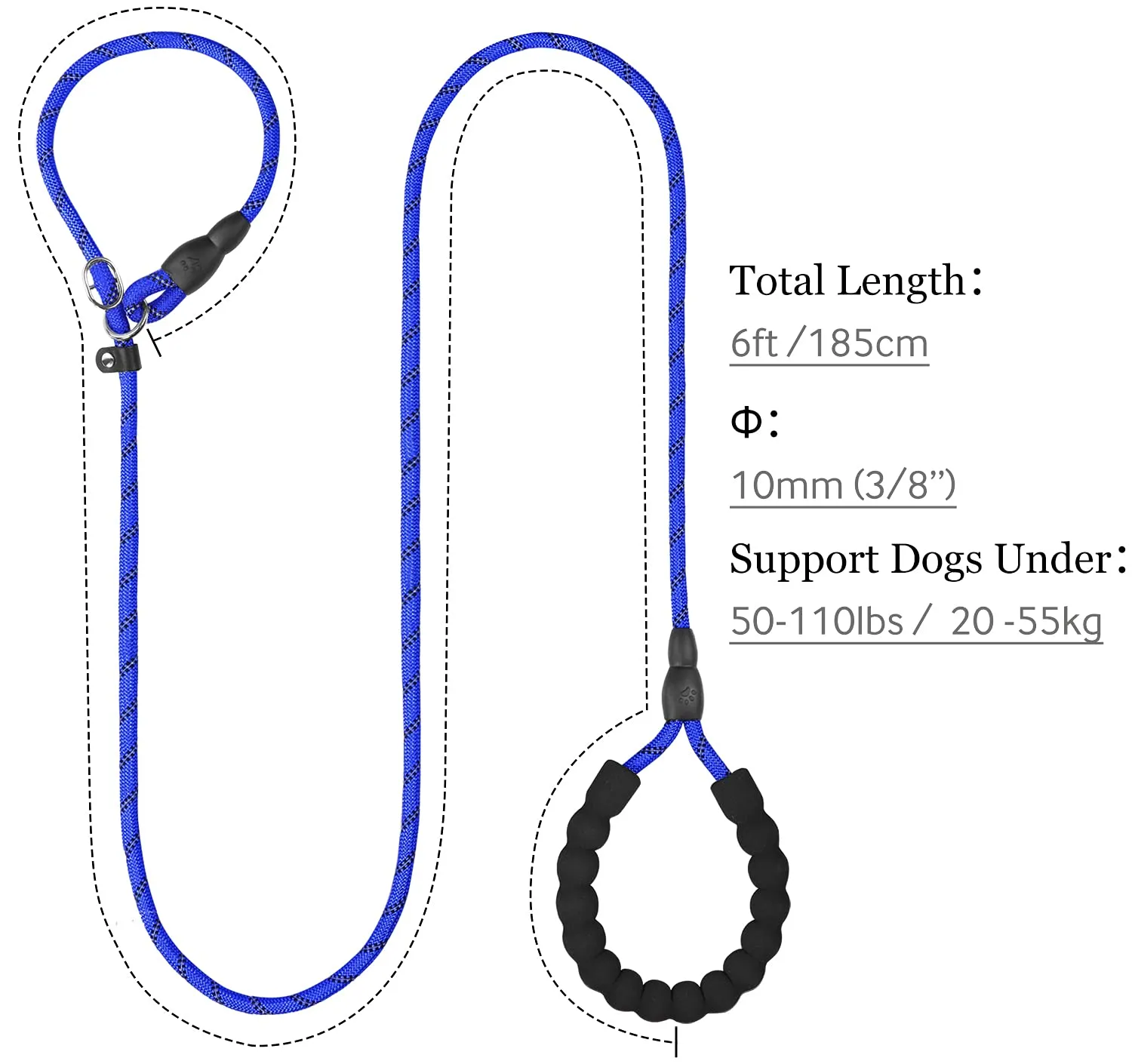 TagME Riflessivo Guinzaglio per Cani Taglia Media,Guinzaglio Retriever, Guinzaglio Addestramento per Cani,Ø10mm x 185cm,Blu Reale - immagine 2