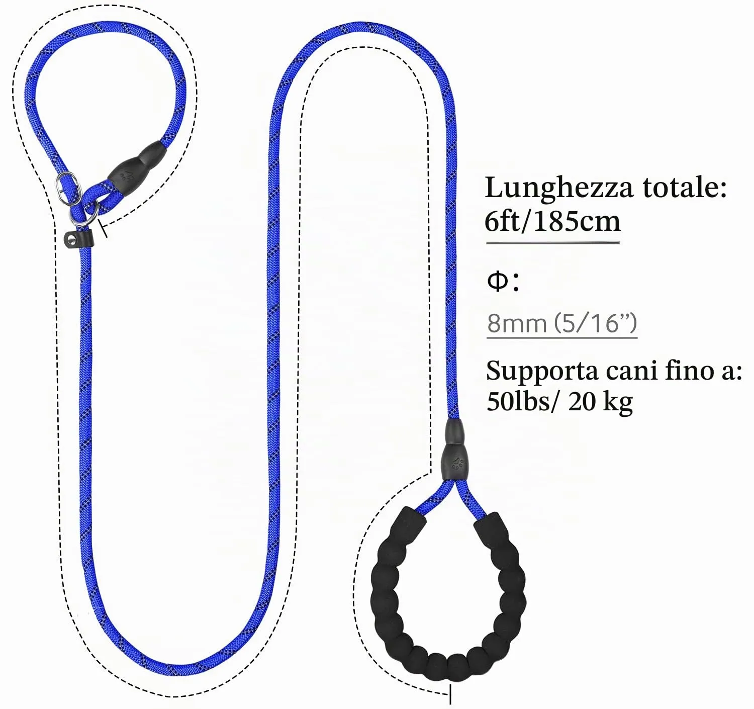 TagME Riflessivo Guinzaglio per Cani Taglia Piccola,Guinzaglio Retriever, Guinzaglio Addestramento per Cani,Ø8mm x 185cm,Blu Reale - immagine 2