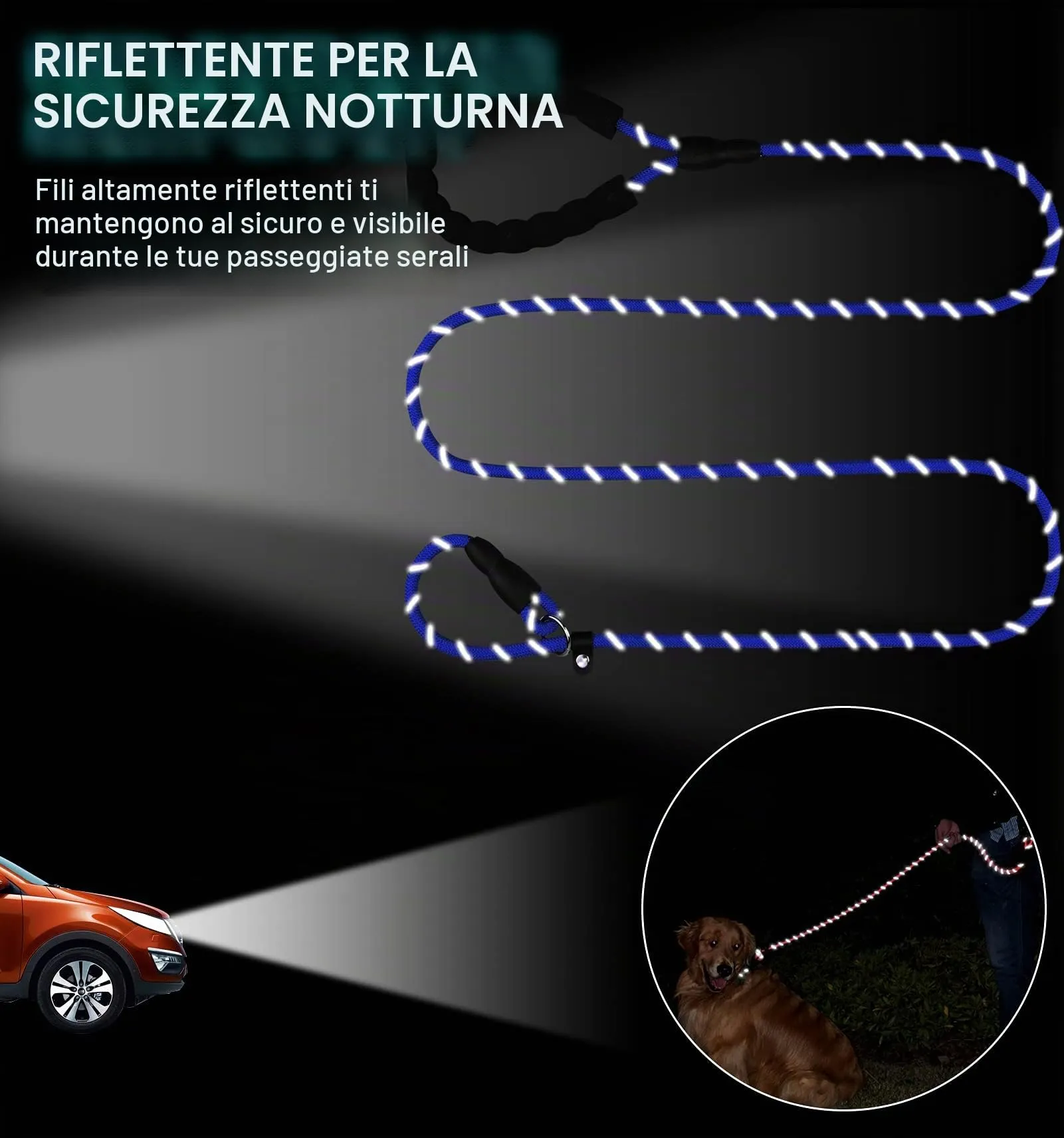 TagME Riflessivo Guinzaglio per Cani Taglia Piccola,Guinzaglio Retriever, Guinzaglio Addestramento per Cani,Ø8mm x 185cm,Blu Reale - immagine 5