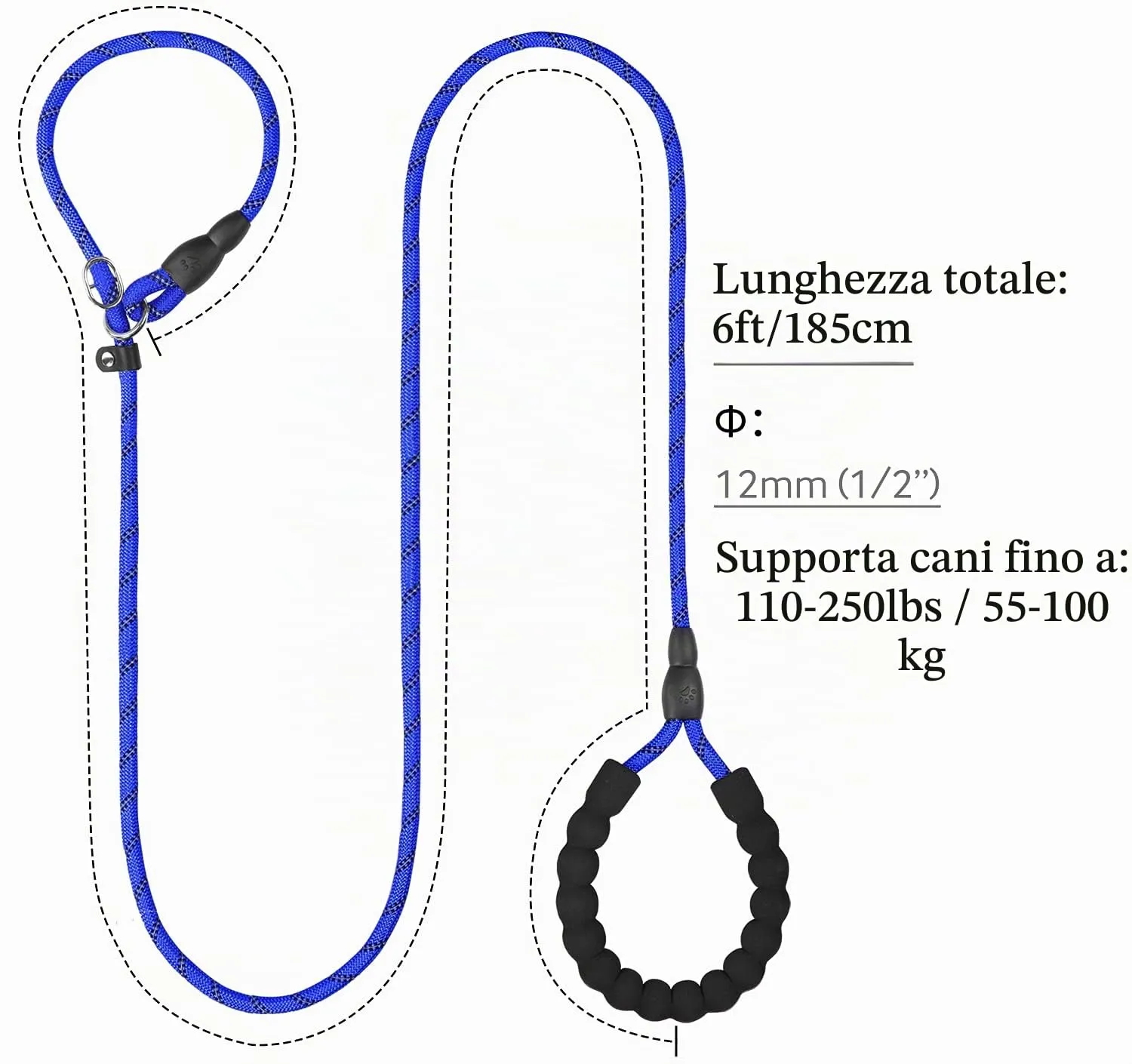 TagME Riflessivo Guinzaglio per Cani Taglia Grande,Guinzaglio Retriever,Guinzaglio Addestramento per Cani,Ø12mm x 185cm,Blu Reale - immagine 2