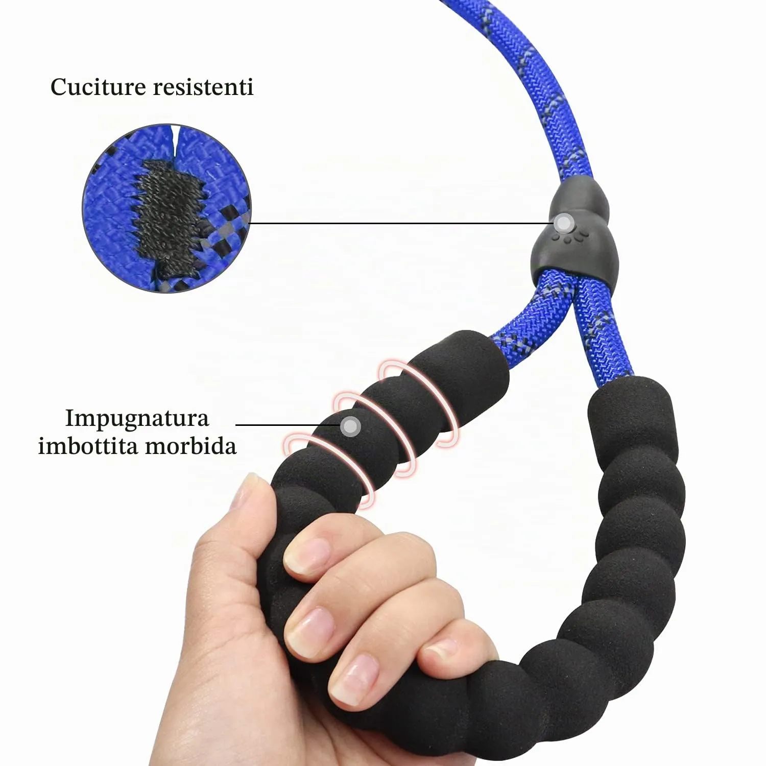 TagME Riflessivo Guinzaglio per Cani Taglia Grande,Guinzaglio Retriever,Guinzaglio Addestramento per Cani,Ø12mm x 185cm,Blu Reale - immagine 3