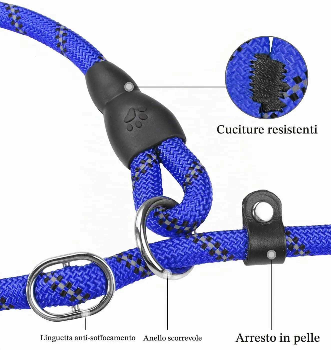 TagME Riflessivo Guinzaglio per Cani Taglia Grande,Guinzaglio Retriever,Guinzaglio Addestramento per Cani,Ø12mm x 185cm,Blu Reale - immagine 4