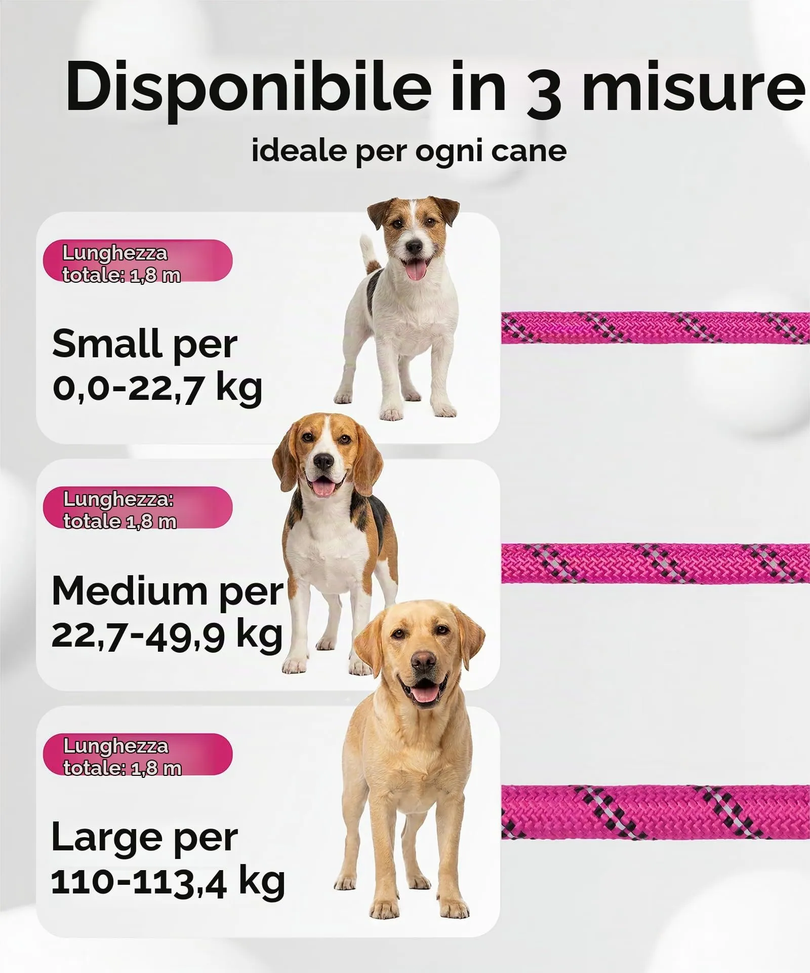 TagME Riflessivo Guinzaglio per Cani Taglia Grande,Guinzaglio Retriever,Guinzaglio Addestramento per Cani,Ø12mm x 185cm,Rosa Caldo - immagine 4