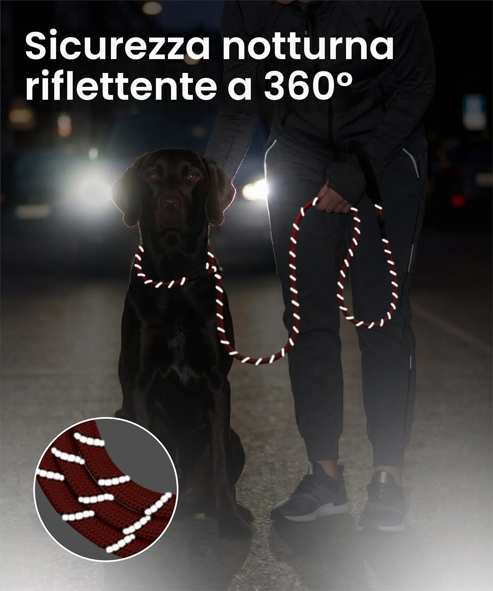 TagME Riflessivo Guinzaglio per Cani Taglia Grande,Guinzaglio Retriever,Guinzaglio Addestramento per Cani,Ø12mm x 185cm,Rosa Caldo - immagine 5