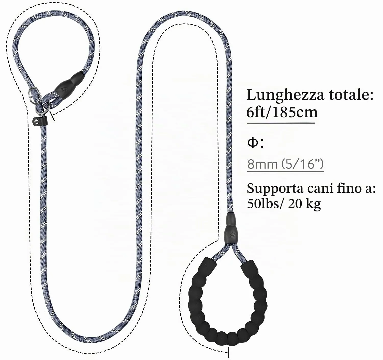 TagME Riflessivo Guinzaglio per Cani Taglia Piccola,Guinzaglio Retriever, Guinzaglio Addestramento per Cani,Ø8mm x 185cm,Grigio - immagine 2