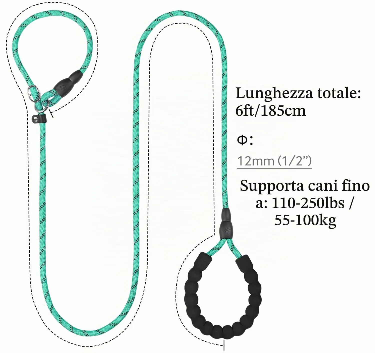 TagME Riflessivo Guinzaglio per Cani Taglia Grande,Guinzaglio Retriever,Guinzaglio Addestramento per Cani,Ø12mm x 185cm,Teal - immagine 2