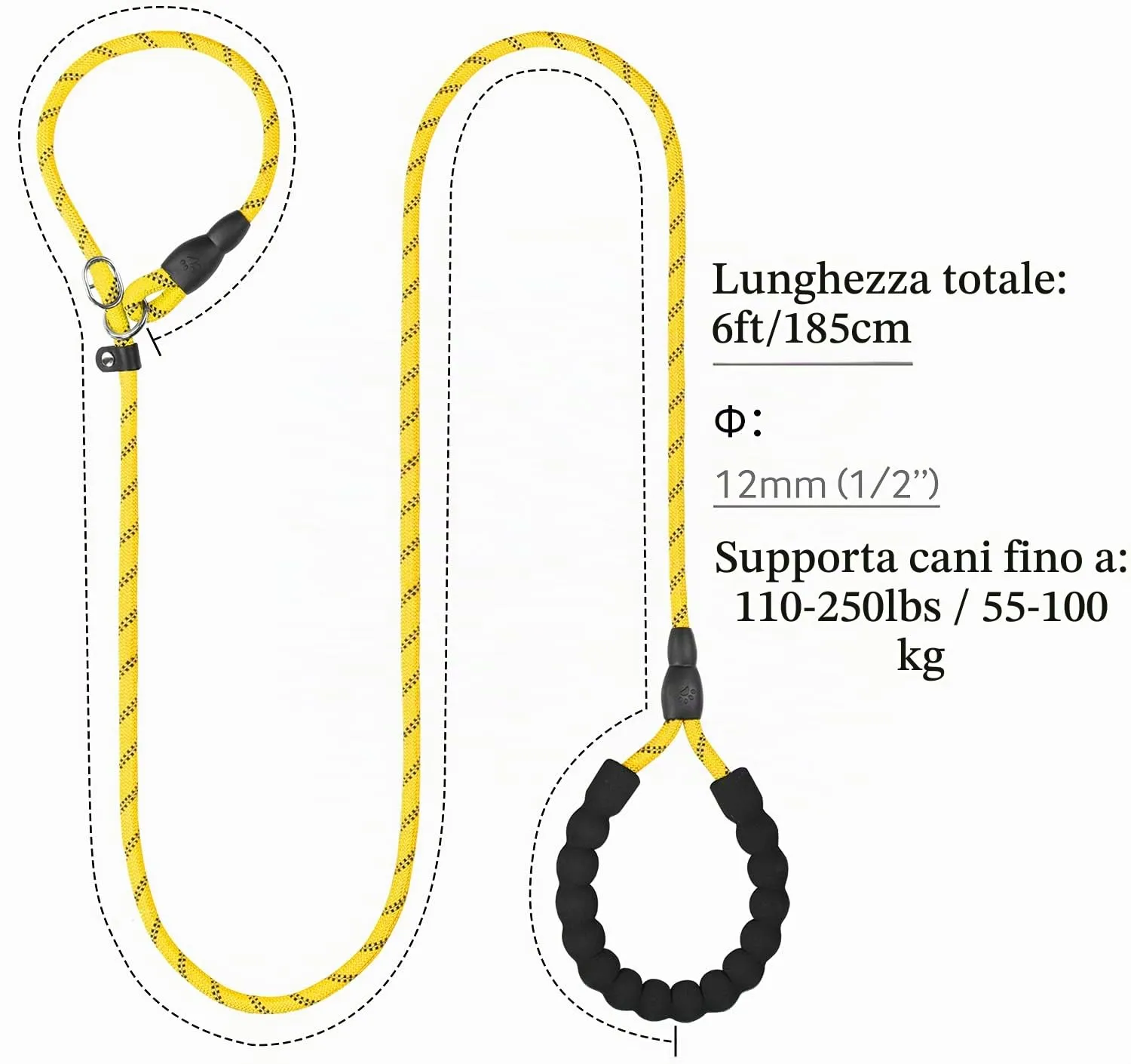 TagME Riflessivo Guinzaglio per Cani Taglia Grande,Guinzaglio Retriever,Guinzaglio Addestramento per Cani,Ø12mm x 185cm,Giallo - immagine 2