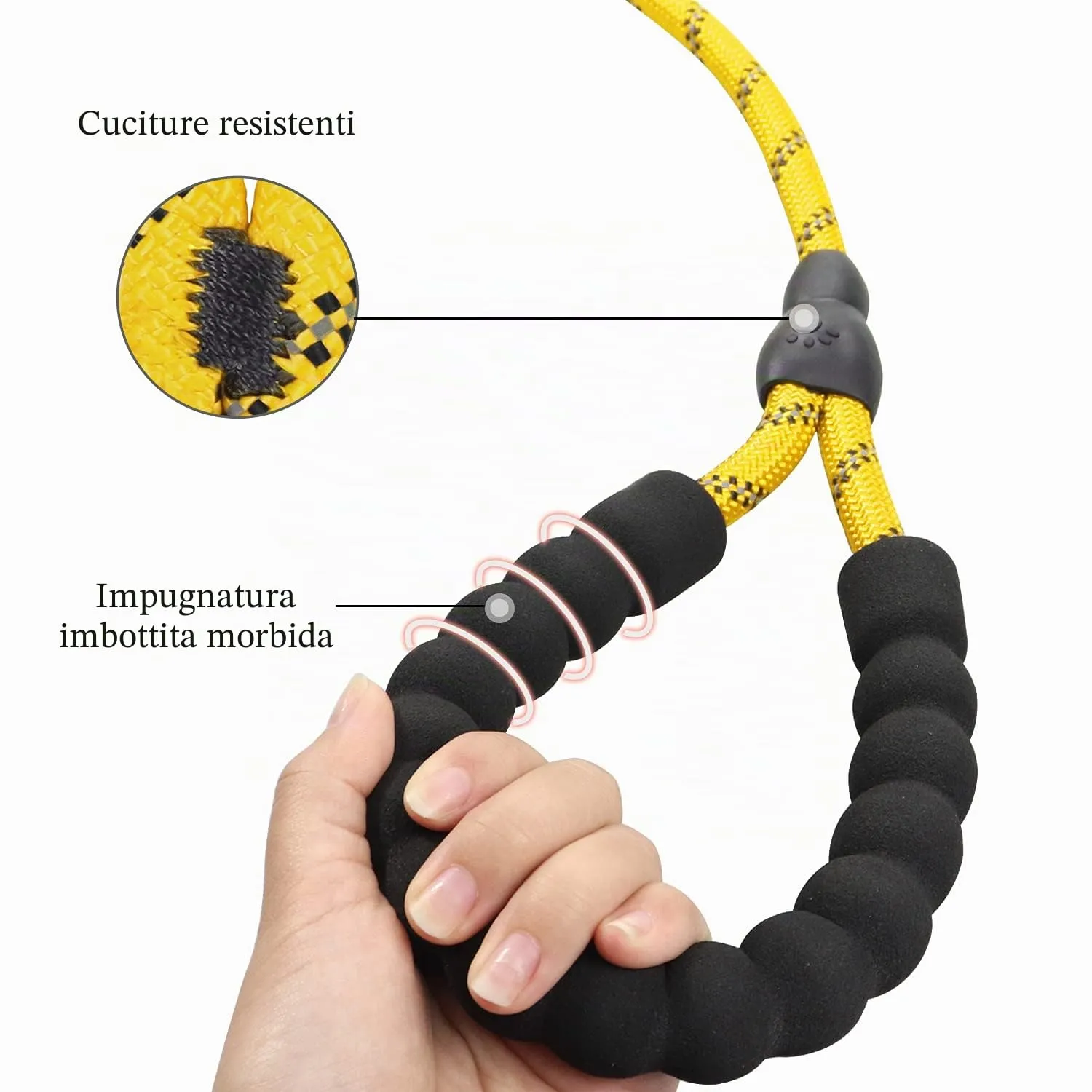 TagME Riflessivo Guinzaglio per Cani Taglia Grande,Guinzaglio Retriever,Guinzaglio Addestramento per Cani,Ø12mm x 185cm,Giallo - immagine 3