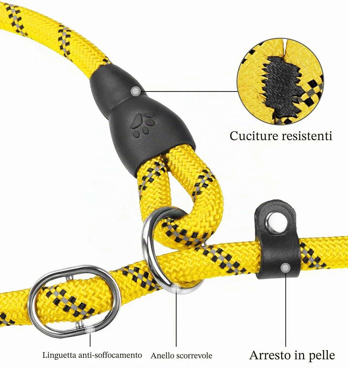TagME Riflessivo Guinzaglio per Cani Taglia Grande,Guinzaglio Retriever,Guinzaglio Addestramento per Cani,Ø12mm x 185cm,Giallo - immagine 4