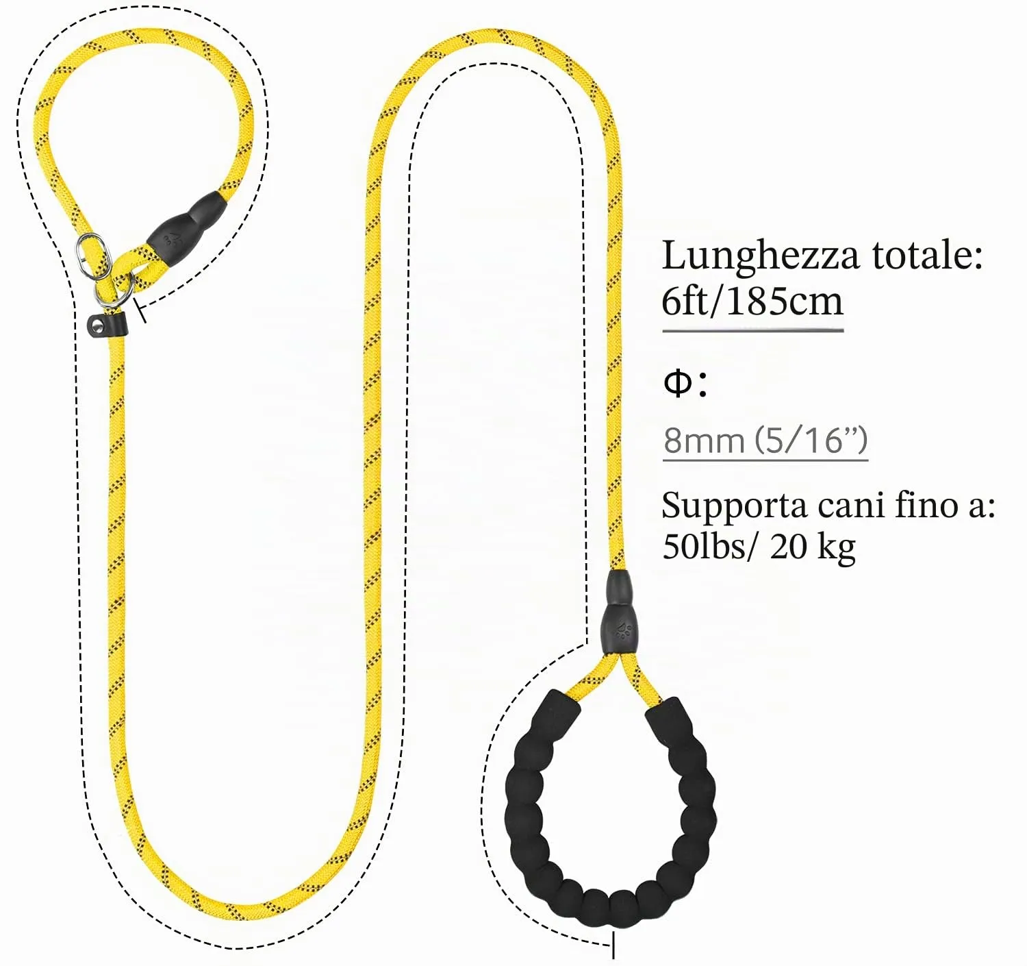 TagME Riflessivo Guinzaglio per Cani Taglia Piccola,Guinzaglio Retriever, Guinzaglio Addestramento per Cani,Ø8mm x 185cm,Giallo - immagine 2