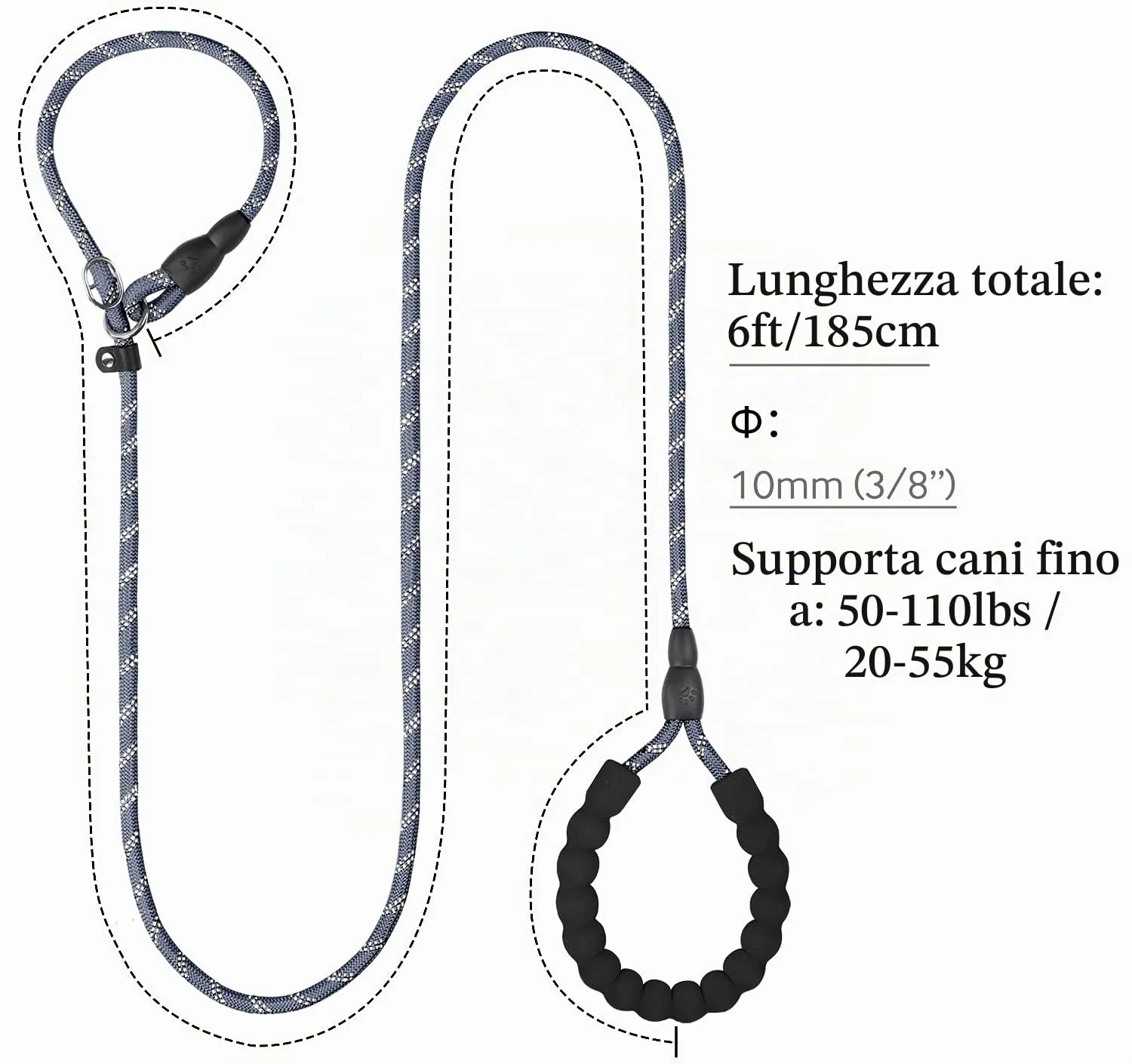 TagME Riflessivo Guinzaglio per Cani Taglia Media,Guinzaglio Retriever, Guinzaglio Addestramento per Cani,Ø10mm x 185cm,Grigio - immagine 2
