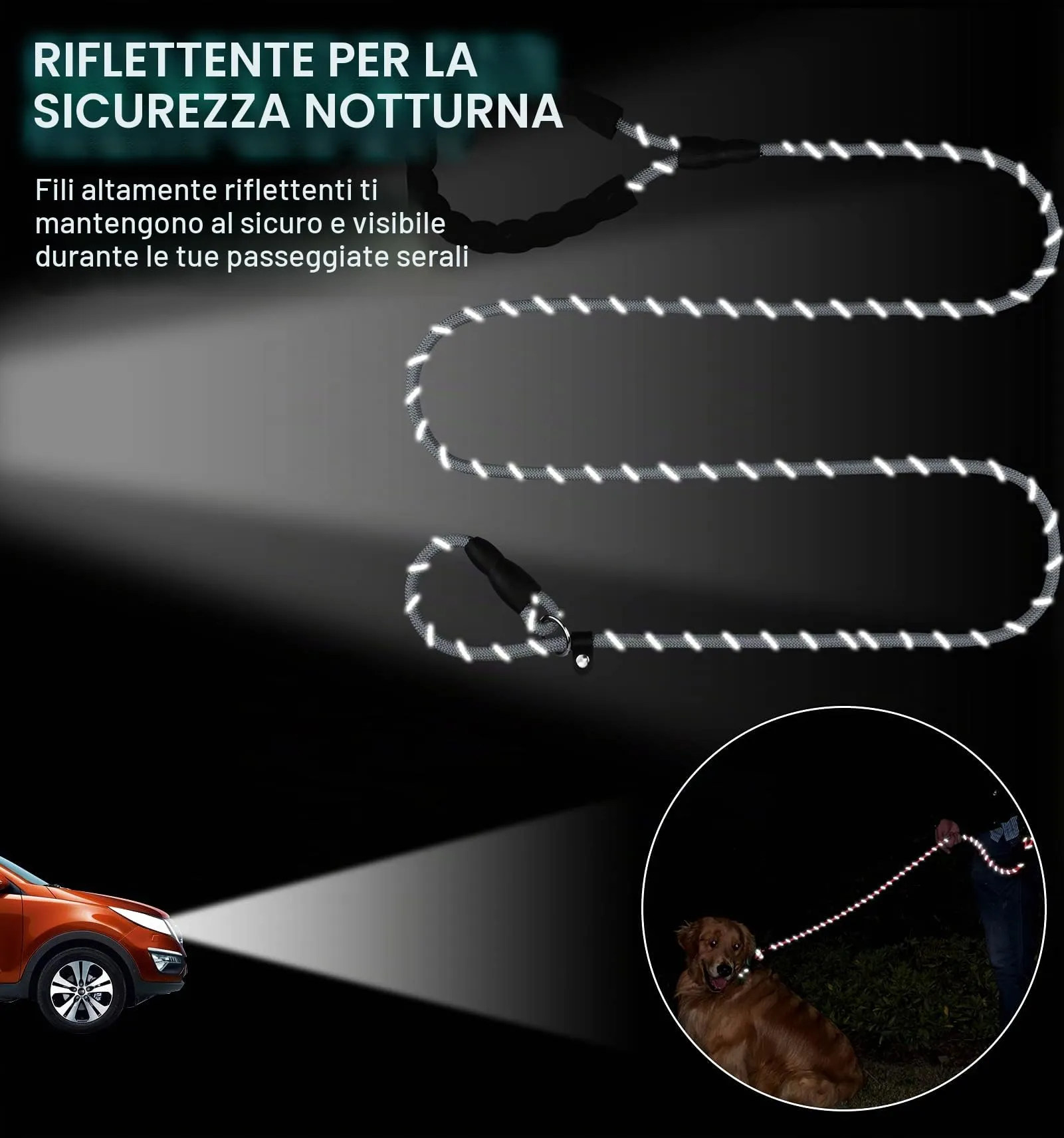 TagME Riflessivo Guinzaglio per Cani Taglia Media,Guinzaglio Retriever, Guinzaglio Addestramento per Cani,Ø10mm x 185cm,Grigio - immagine 5