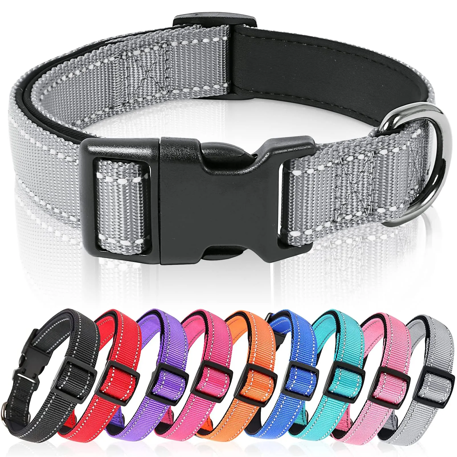 HEELE Collare per Cani, Collare Cane Riflettente Imbottito Nylon Regolabile Traspirante Collari per Cani, Grigio, XS(20-30cm) - immagine 1