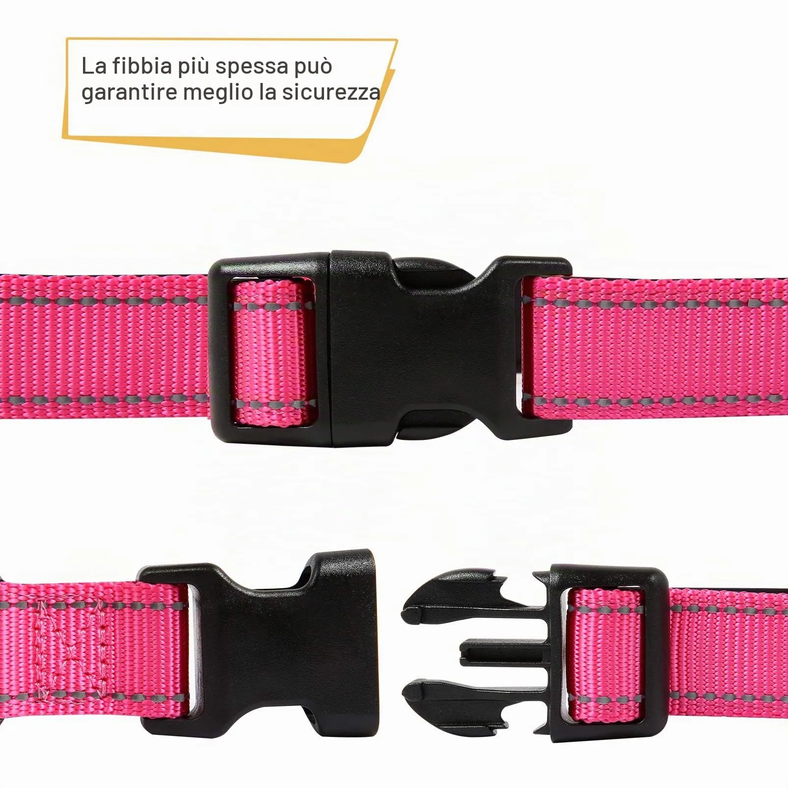 HEELE Collare per Cani, Collare Cane Riflettente Imbottito Nylon Regolabile Traspirante Collari per Cani, Rosa, XS(20-30cm) - immagine 4