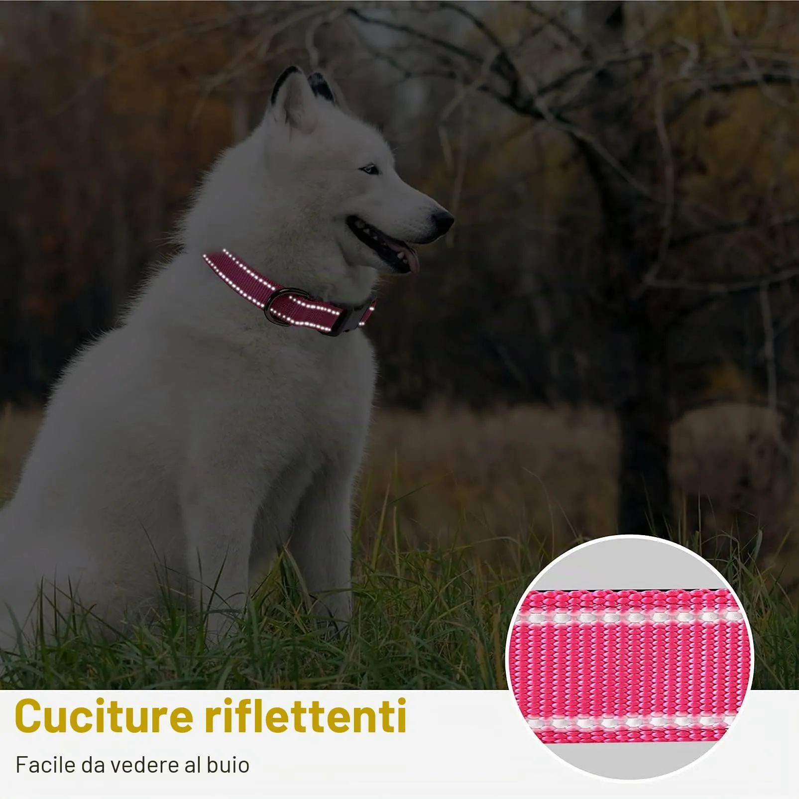 HEELE Collare per Cani, Collare Cane Riflettente Imbottito Nylon Regolabile Traspirante Collari per Cani, Rosa, XS(20-30cm) - immagine 6