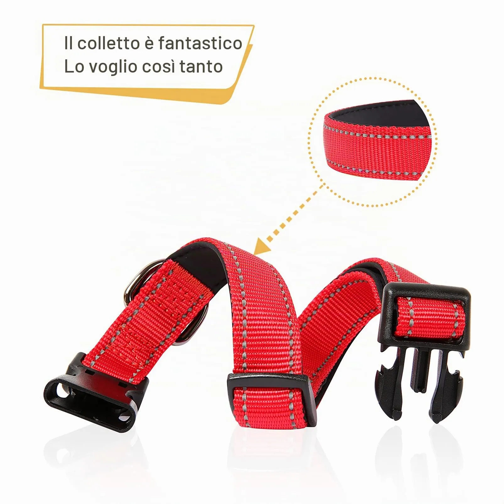 HEELE Collare per Cani, Collare Cane Riflettente Imbottito Nylon Regolabile Traspirante Collari per Cani, Rosso, XS(20-30cm) - immagine 4