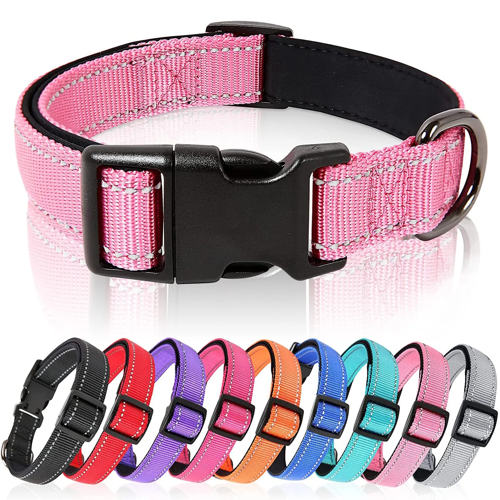HEELE Collare per Cani, Collare Cane Riflettente Imbottito Nylon Regolabile Traspirante Collari per Cani, Pink, XS(20-30cm) - immagine 1