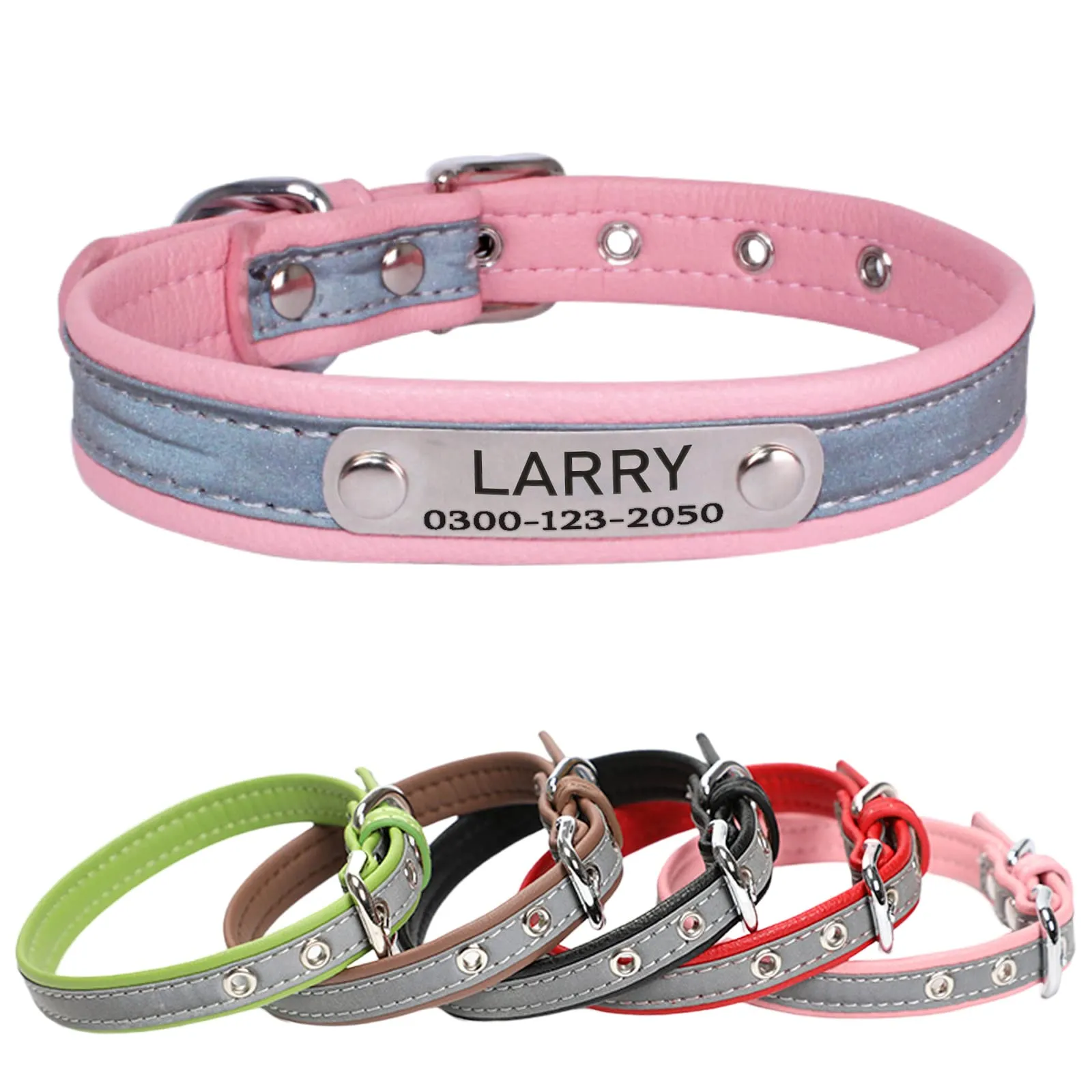 Yonsbox Collare Riflettente Personalizzato per Cani e Gatti, Collare in Microfibra Leggero e Durevole con Targhetta in Metallo Silenziosa, Sicurezza Notturna, Taglie XS-XXL - immagine 1