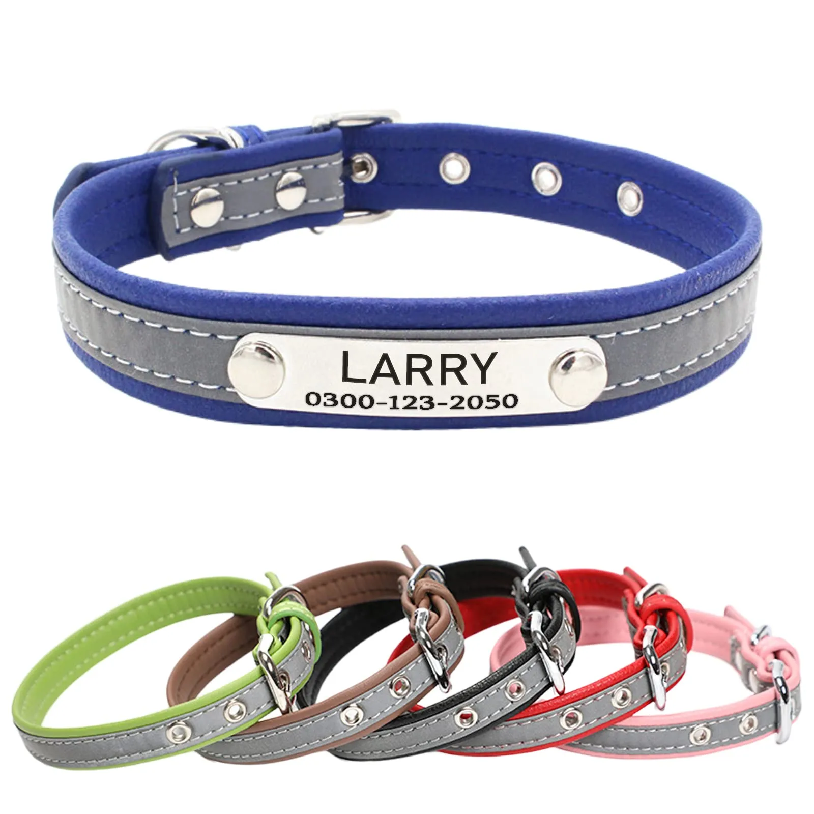 Yonsbox Collare Riflettente Personalizzato per Cani e Gatti, Collare in Microfibra Leggero e Durevole con Targhetta in Metallo Silenziosa, Sicurezza Notturna, Taglie XS-XXL - immagine 1