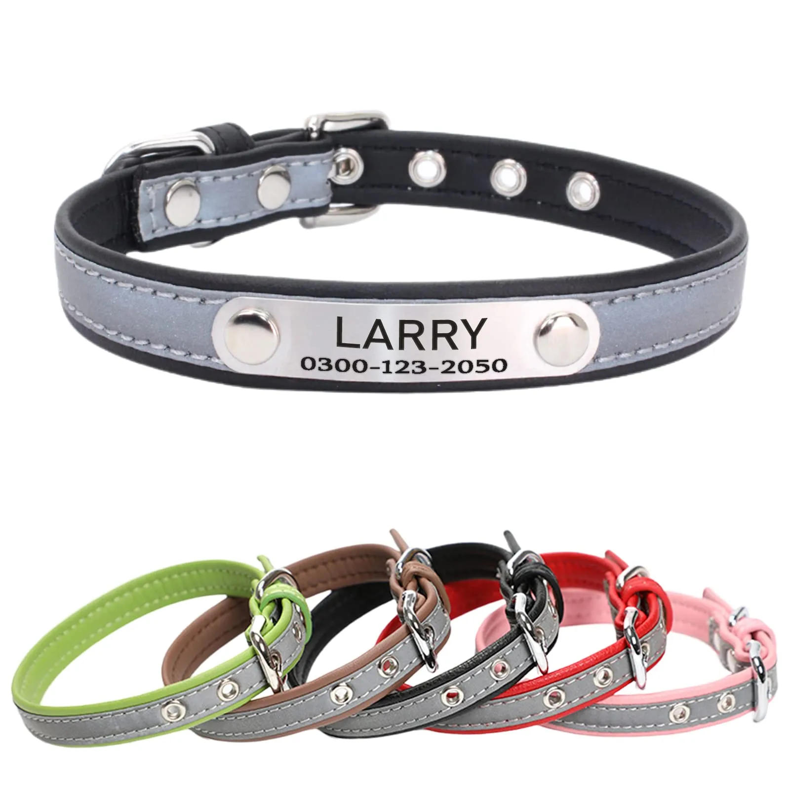 Yonsbox Collare Riflettente Personalizzato per Cani e Gatti, Collare in Microfibra Leggero e Durevole con Targhetta in Metallo Silenziosa, Sicurezza Notturna, Taglie XS-XXL - immagine 1