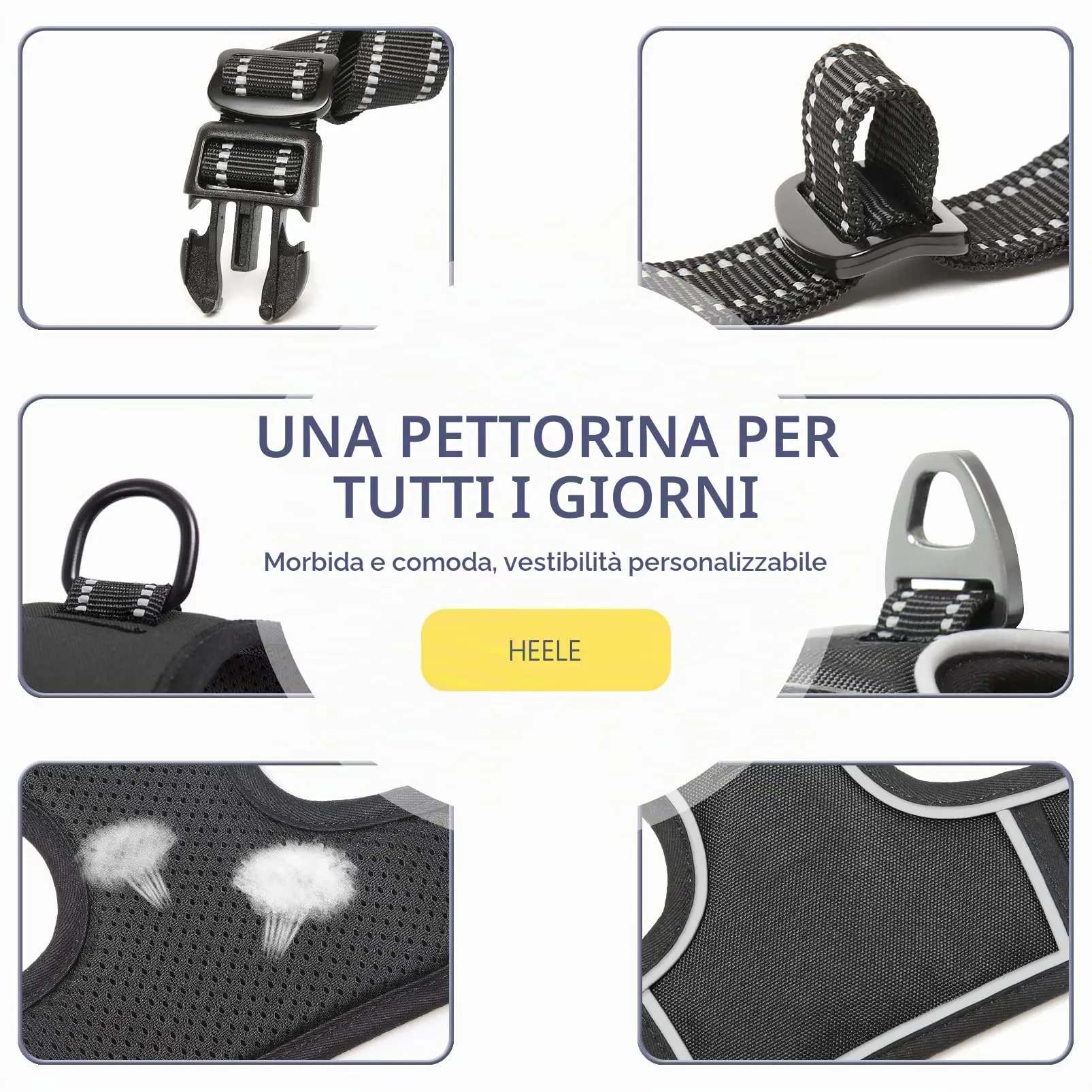 HEELE Pettorina Cane, No-Pull Imbracatura Traspirante e Riflettente, con Gancio in Metallo e Manico Imbottita, Pettorina Cane Taglia Grande Comodo per Camminare Jogging, Nero, L - immagine 7