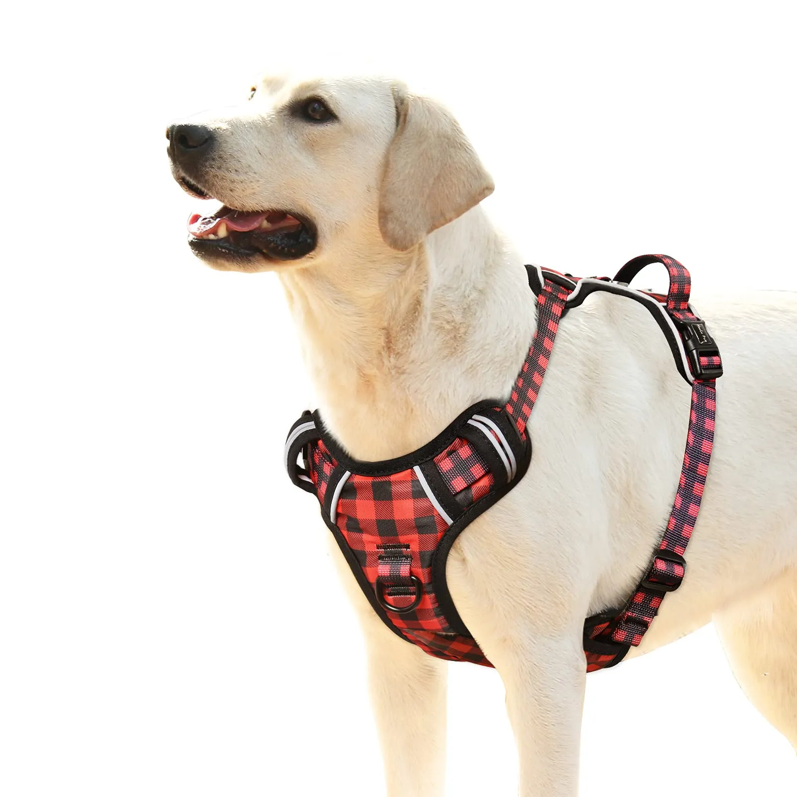 HEELE Pettorina Cane No pull Imbracatura Riflettente e Traspirante, con Gancio in Metallo e Manico Imbottita, Pettorina Cane Taglia Grande per Addestrare Le Passeggiate, Plaid Nero-Rosso, XL - immagine 1