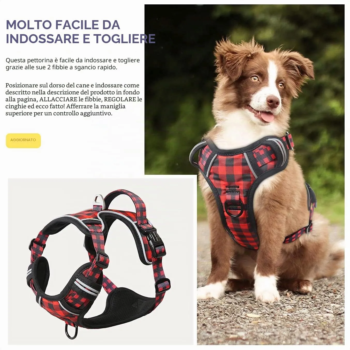 HEELE Pettorina Cane No pull Imbracatura Riflettente e Traspirante, con Gancio in Metallo e Manico Imbottita, Pettorina Cane Taglia Grande per Addestrare Le Passeggiate, Plaid Nero-Rosso, XL - immagine 5